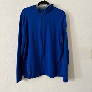 UNDER ARMOUR Jacket Top Mens Size L Blue Full Zip Loose Heat‎ Gear Hood Light